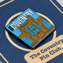 Load image into Gallery viewer, Etch and Pin Coventry Cathedral pin badge card