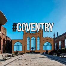 Load image into Gallery viewer, Etch and Pin Coventry Cathedral pin badge overlay