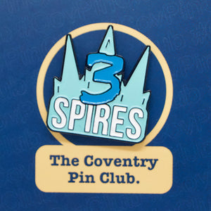 Etch and Pin Three Spires Coventry pin badge front