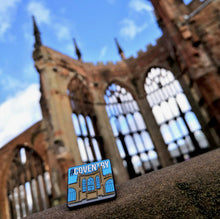 Load image into Gallery viewer, Etch and Pin Coventry Cathedral pin badge photo