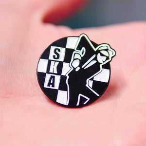Etch and Pin Special SKA pin badge close up